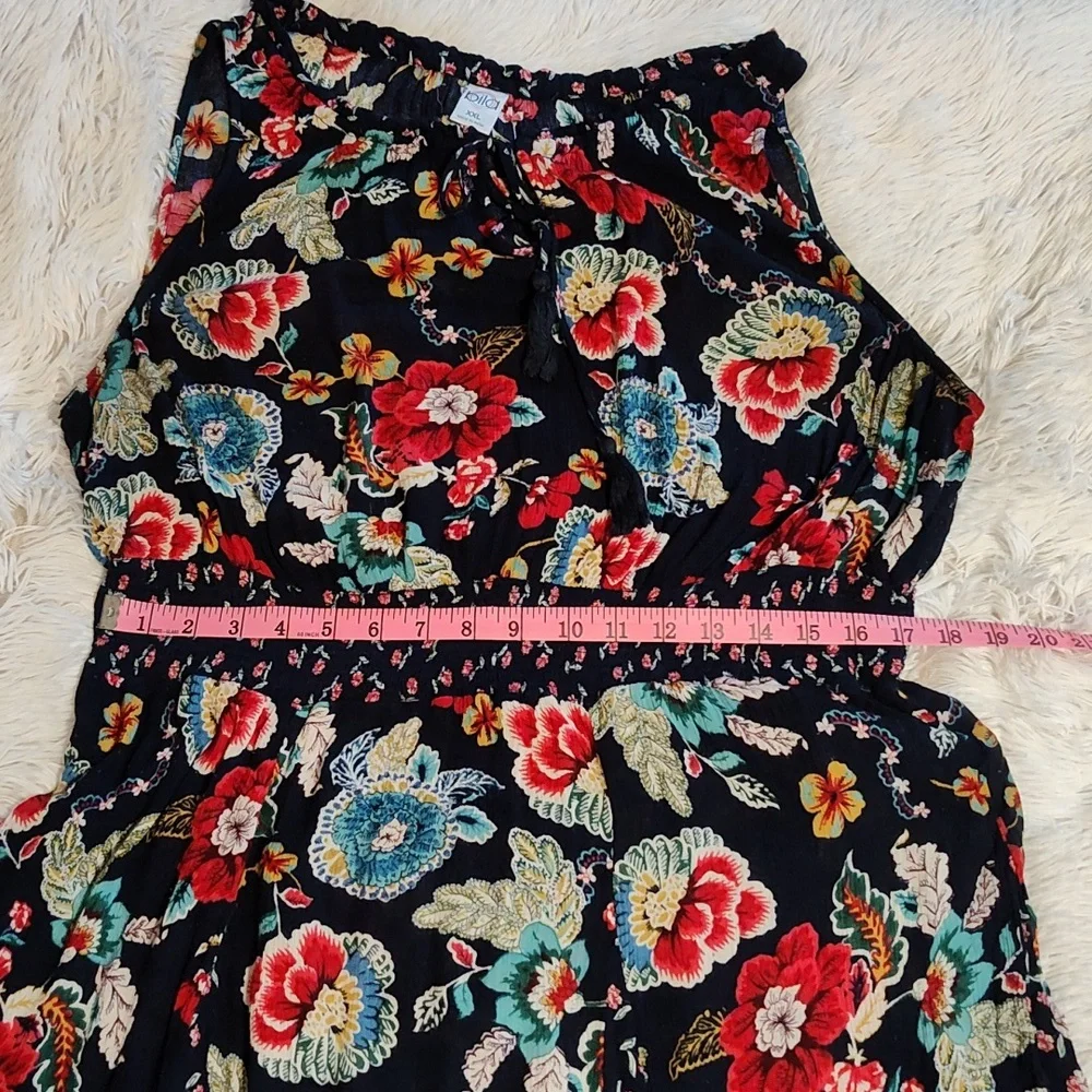 Bila Boho Sleeveless Fairycore Sundress Navy Mixed Floral Handkerchief Hem XXL - Picture 11 of 14